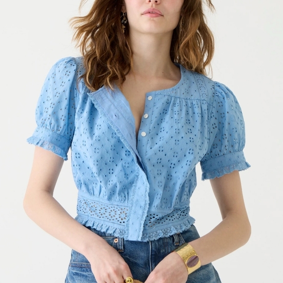 J. Crew Orange Flutter Sleeve Crop Top - Picture 2 of 13